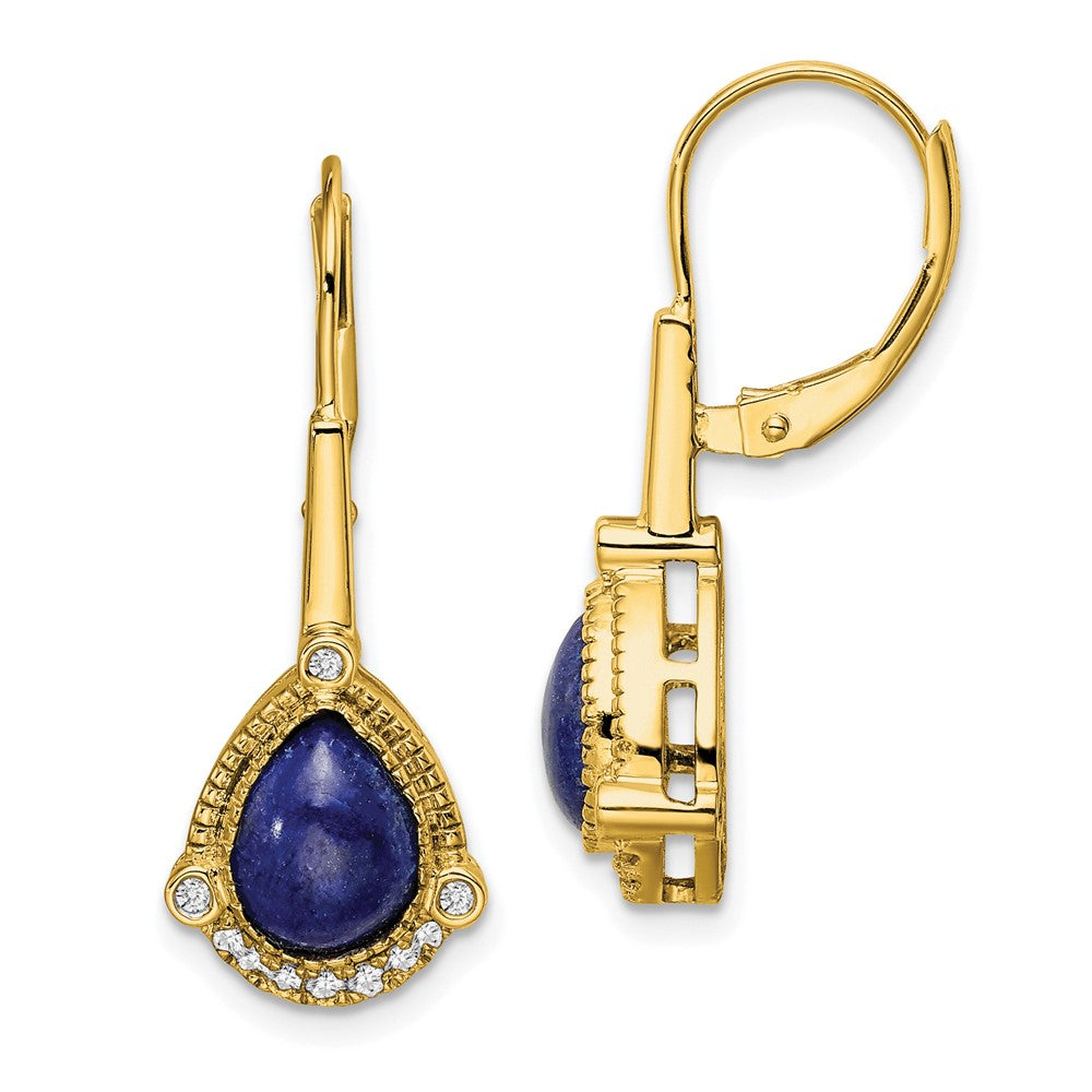 14K Gelbgold Ohrringe mit birnenförmigem Lapislazuli und echten Diamanten mit Leverback-Verschluss