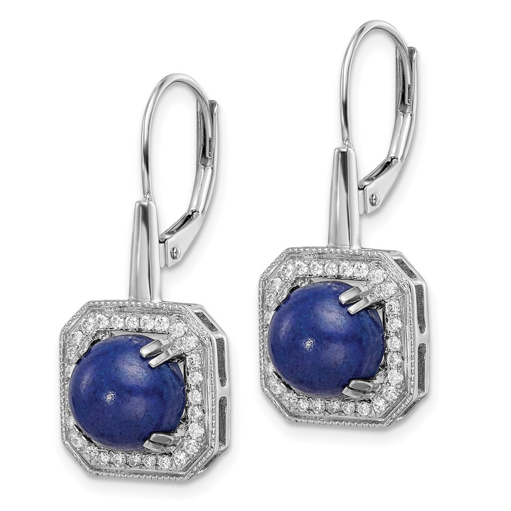14K Weißgold Ohrringe mit Lapislazuli und echten Diamanten mit Leverback-Verschluss