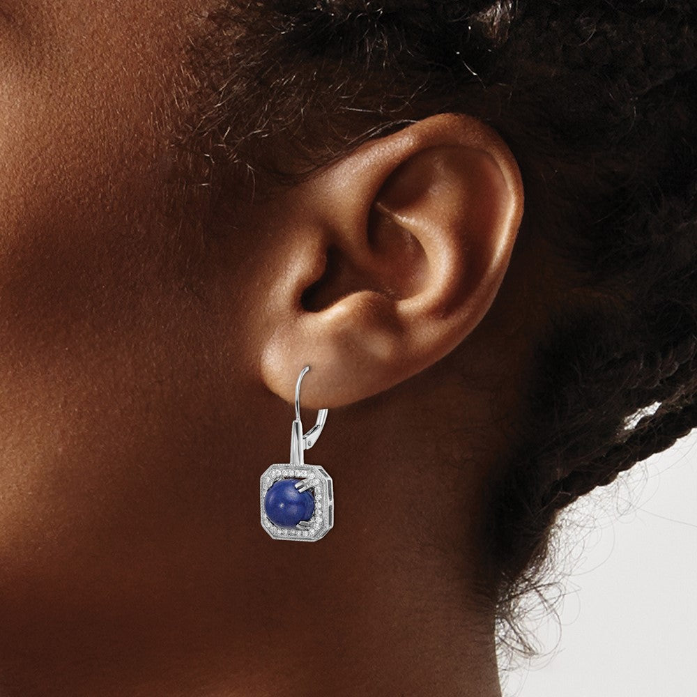 14K Weißgold Ohrringe mit Lapislazuli und echten Diamanten mit Leverback-Verschluss