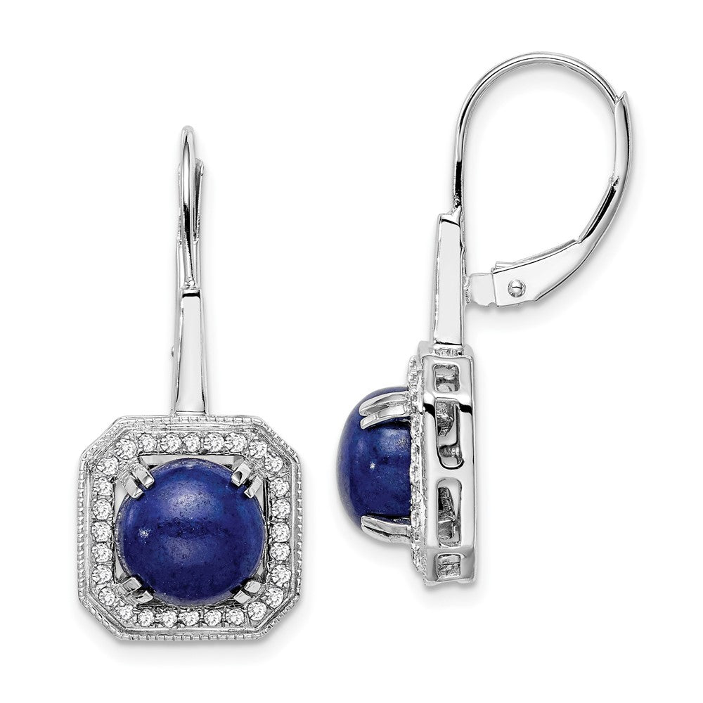 14K Weißgold Ohrringe mit Lapislazuli und echten Diamanten mit Leverback-Verschluss