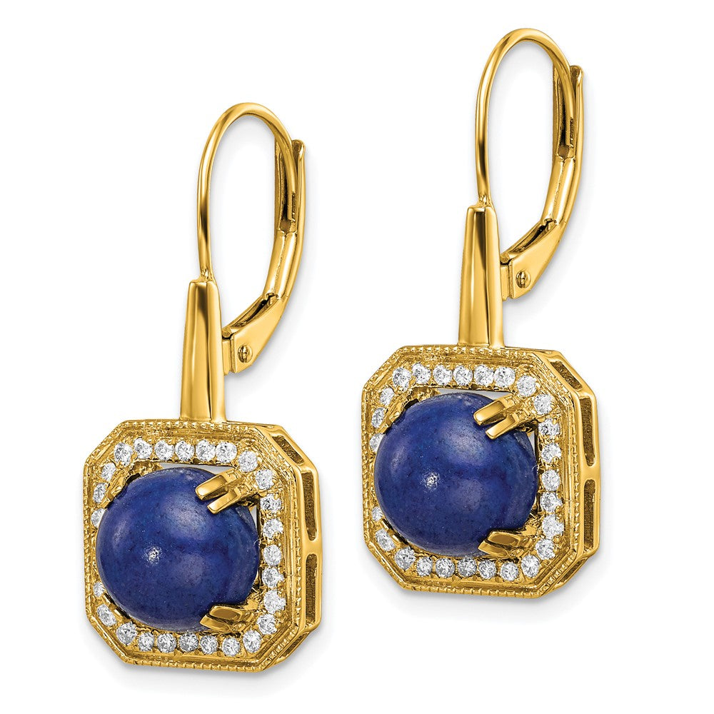 14K Gelbgold Lapislazuli und Echtdiamant-Ohrringe mit Leverback-Verschluss