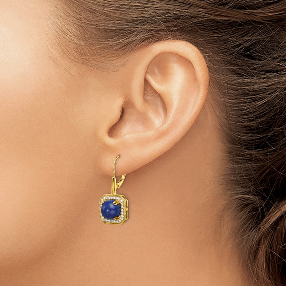 14K Gelbgold Lapislazuli und Echtdiamant-Ohrringe mit Leverback-Verschluss