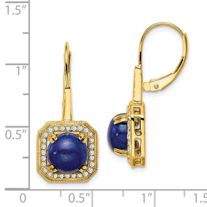 14K Gelbgold Lapislazuli und Echtdiamant-Ohrringe mit Leverback-Verschluss