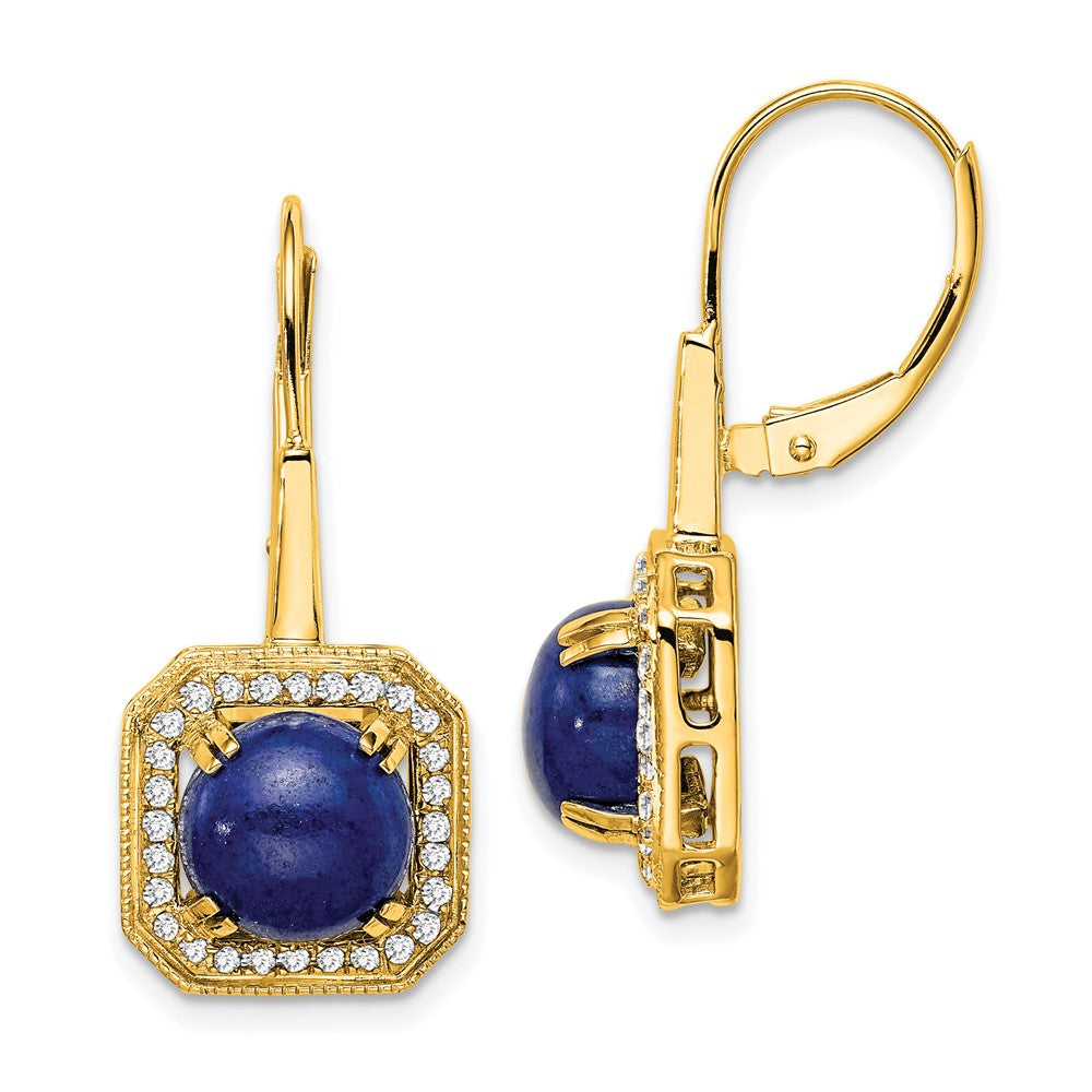 14K Gelbgold Lapislazuli und Echtdiamant-Ohrringe mit Leverback-Verschluss