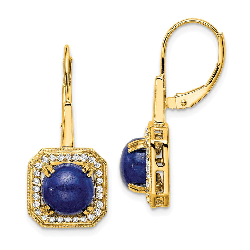14K Gelbgold Lapislazuli und Echtdiamant-Ohrringe mit Leverback-Verschluss