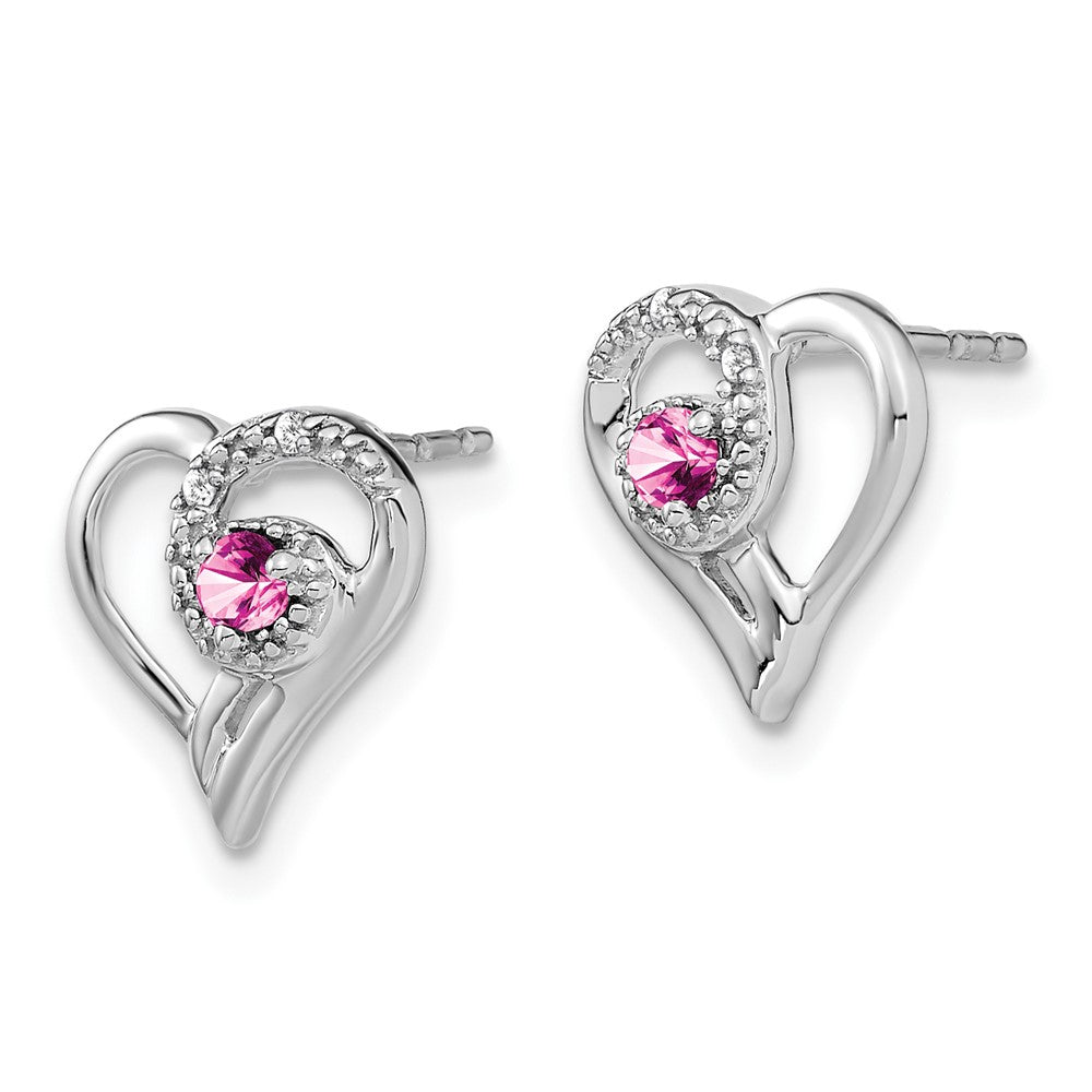 14K Weißgold Ohrringe mit Herz aus rosa Saphir und echtem Diamant