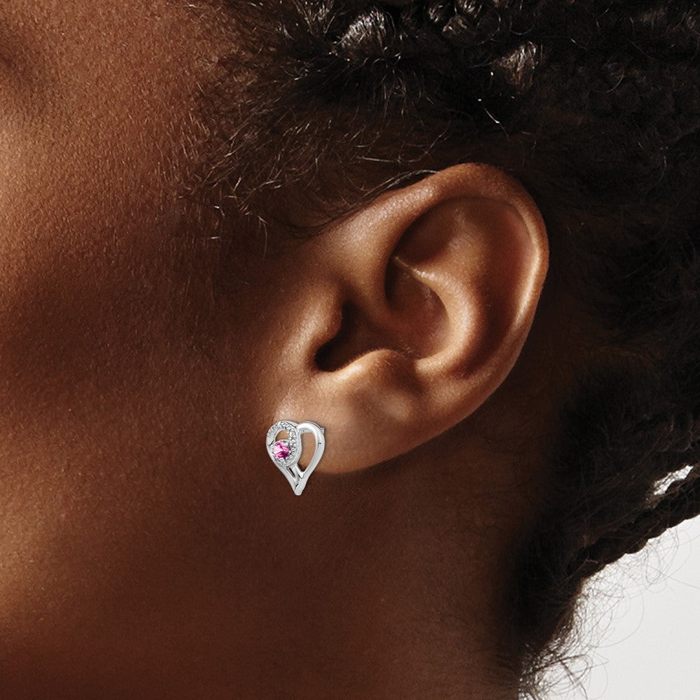 14K Weißgold Ohrringe mit Herz aus rosa Saphir und echtem Diamant