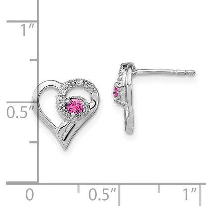 14K Weißgold Ohrringe mit Herz aus rosa Saphir und echtem Diamant
