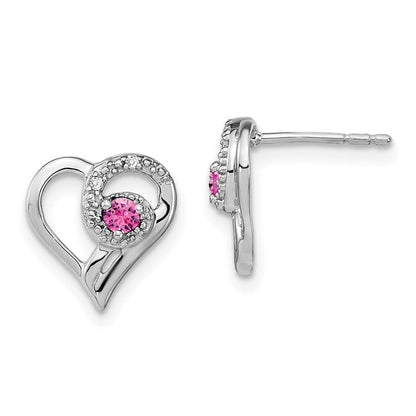 14K Weißgold Ohrringe mit Herz aus rosa Saphir und echtem Diamant