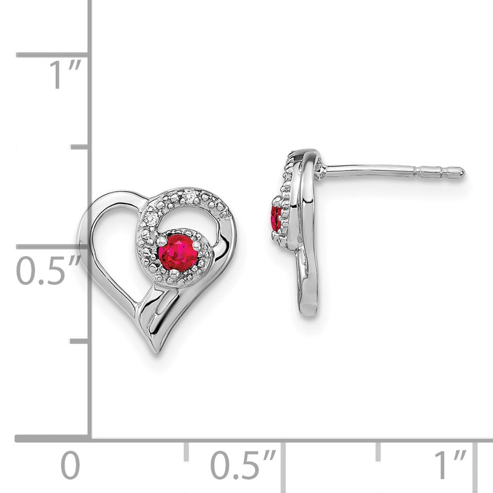14K Weißgold Ohrringe mit Rubin und echten Diamanten in Herzform