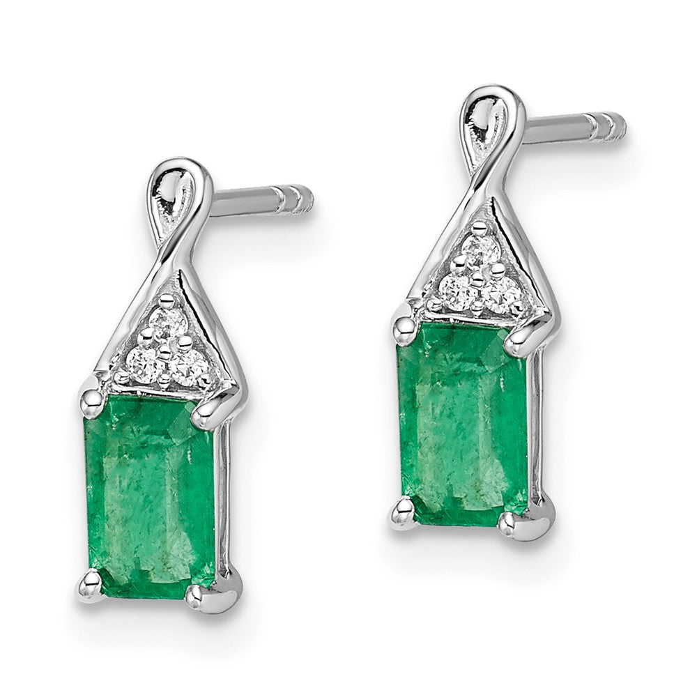 14K Weißgold Ohrringe mit Smaragd und echtem Diamant