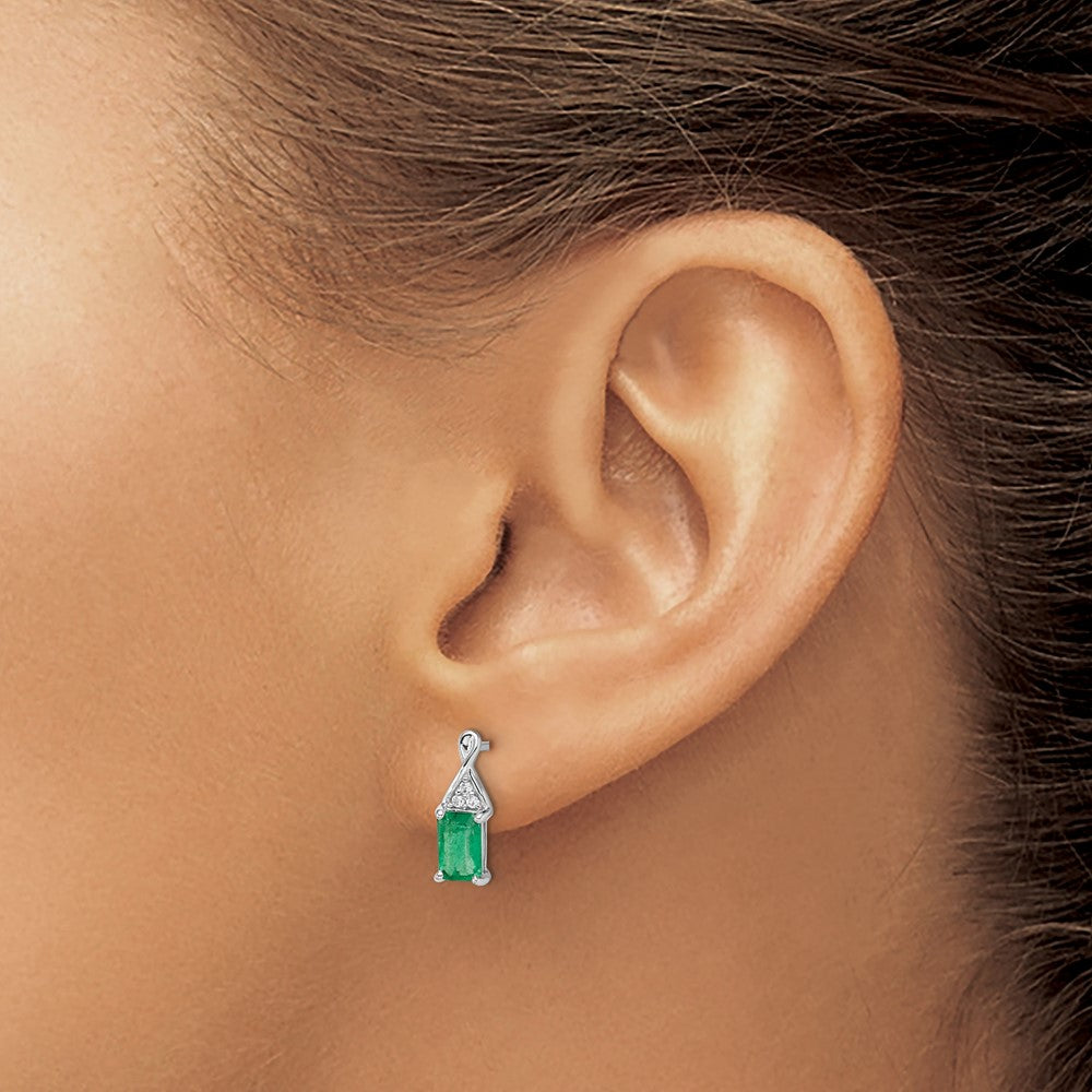 14K Weißgold Ohrringe mit Smaragd und echtem Diamant