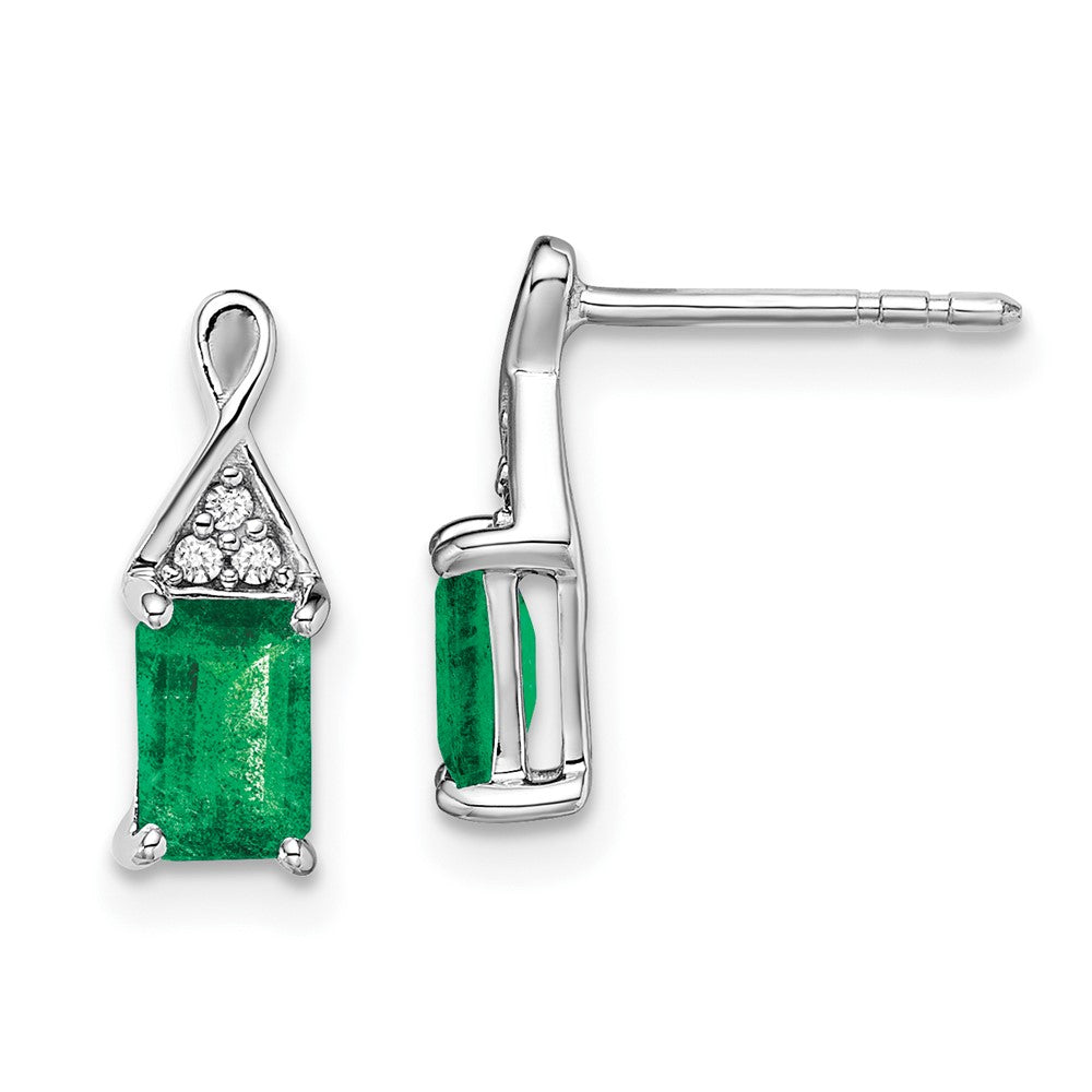 14K Weißgold Ohrringe mit Smaragd und echtem Diamant