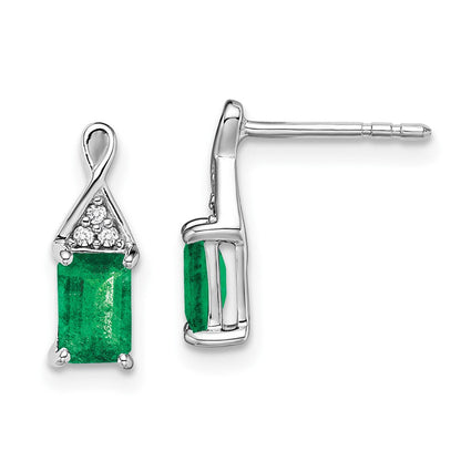 14K Weißgold Ohrringe mit Smaragd und echtem Diamant