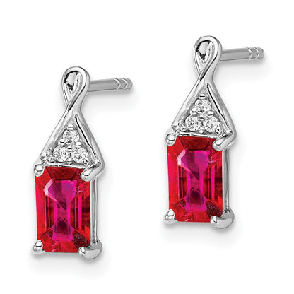 14K Weißgold Ohrringe mit Rubin und echten Diamanten