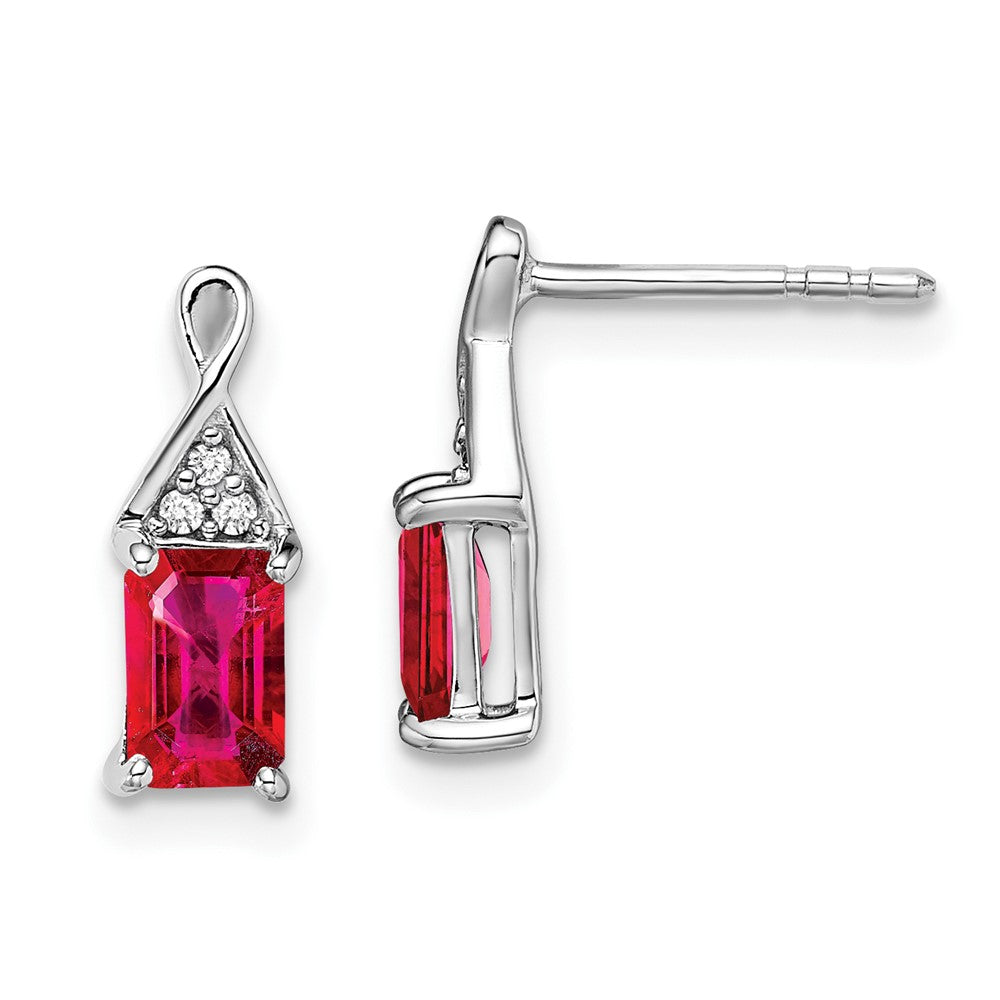 14K Weißgold Ohrringe mit Rubin und echten Diamanten