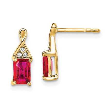 14K Gelbgold Ohrringe mit Rubin und echten Diamanten
