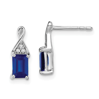 Ohrringe aus 14K Weißgold mit Saphir und echten Diamanten