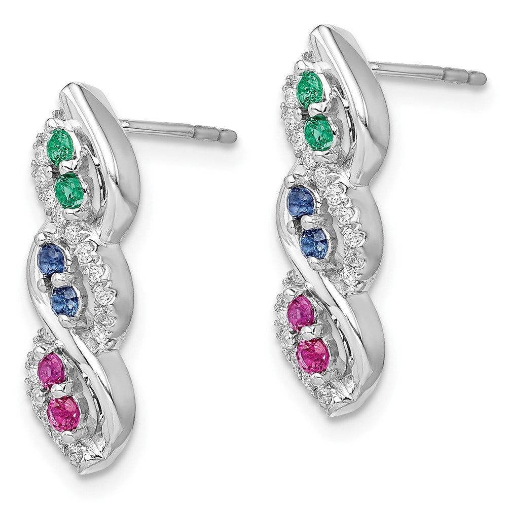 14K Weißgold Ohrringe mit Rubin, Saphir, Smaragd und echten Diamanten