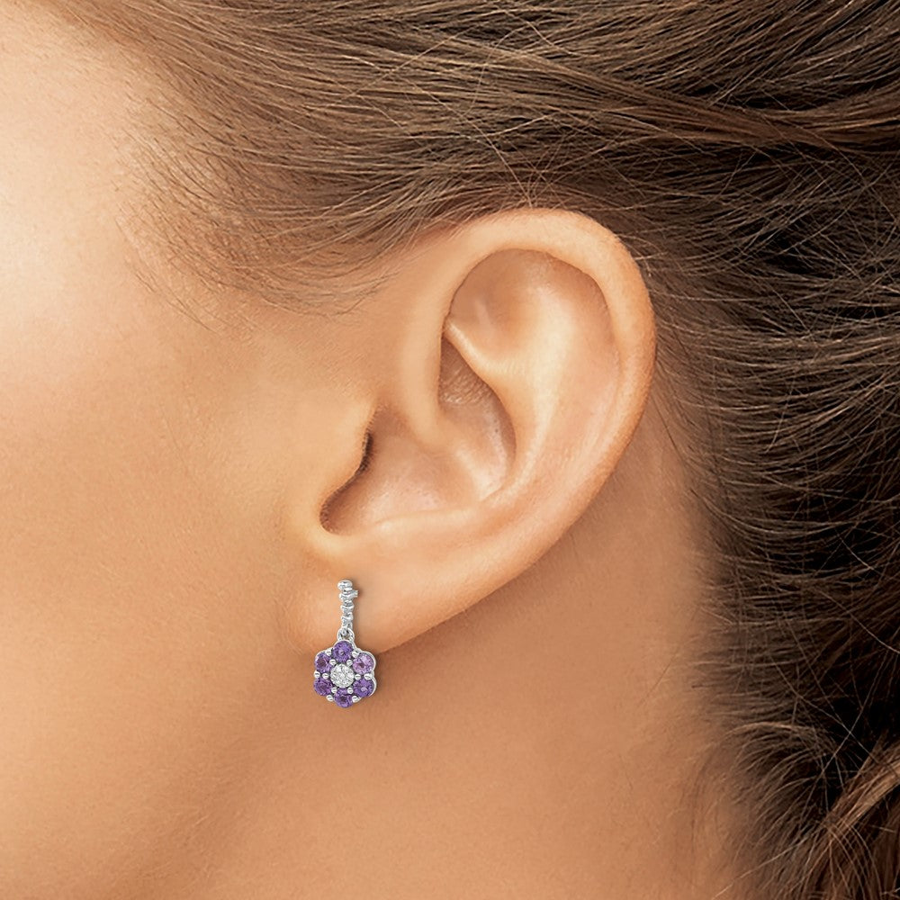 14K Weißgold Amethyst- und Diamant-Ohrringe