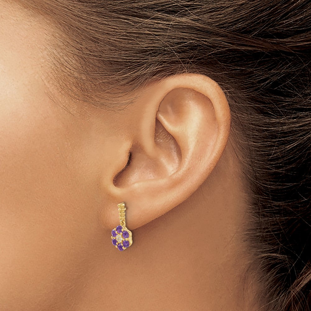 14K Gelbgold Amethyst- und Echtdiamant-Ohrringe