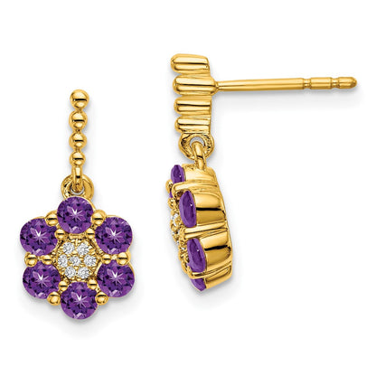 14K Gelbgold Amethyst- und Echtdiamant-Ohrringe