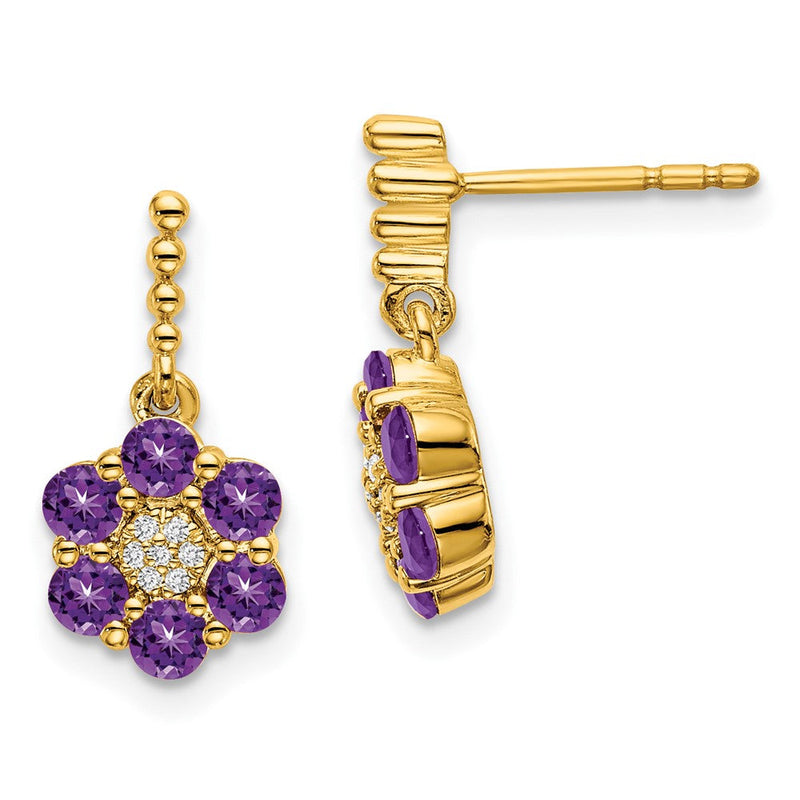 14K Gelbgold Amethyst- und Echtdiamant-Ohrringe