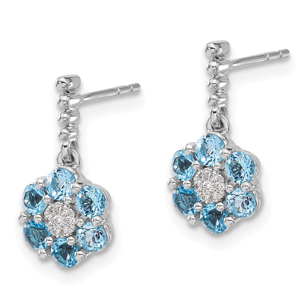 Ohrringe aus 14K Weißgold mit blauem Topas und echten Diamanten