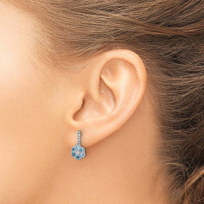 Ohrringe aus 14K Weißgold mit blauem Topas und echten Diamanten