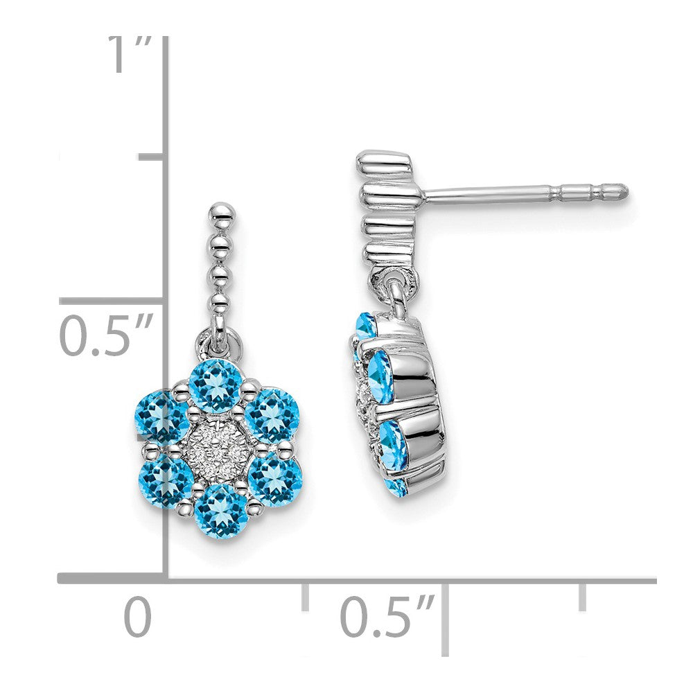 Ohrringe aus 14K Weißgold mit blauem Topas und echten Diamanten
