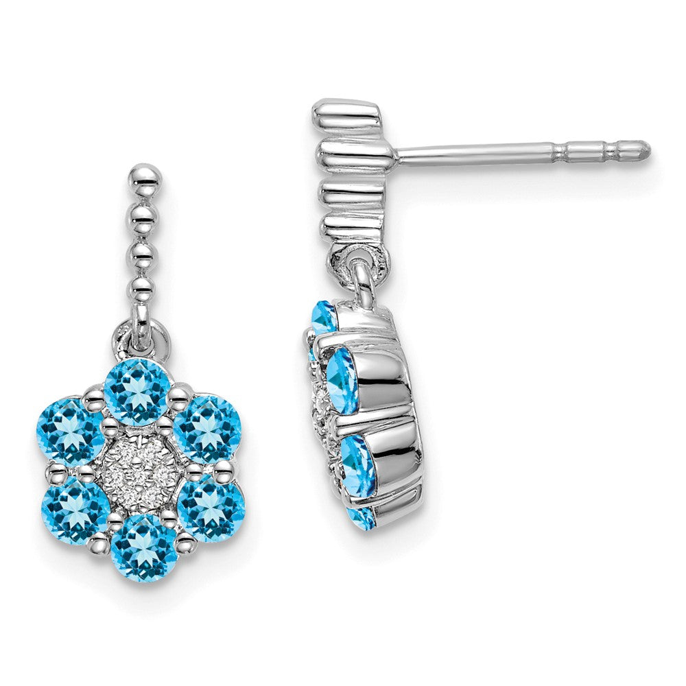 Ohrringe aus 14K Weißgold mit blauem Topas und echten Diamanten