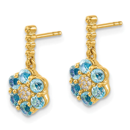 14K Gelbgold Ohrringe mit Blautopas und echten Diamanten
