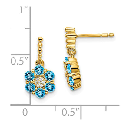 14K Gelbgold Ohrringe mit Blautopas und echten Diamanten