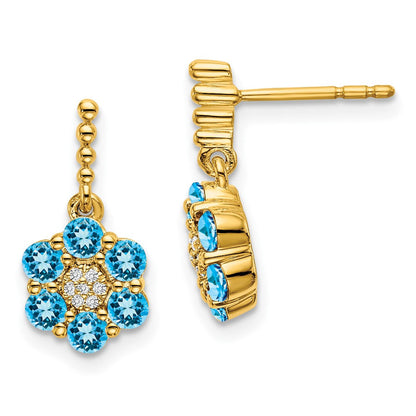 14K Gelbgold Ohrringe mit Blautopas und echten Diamanten