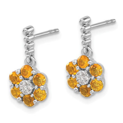 14K Weißgold Ohrringe mit Citrin und echten Diamanten