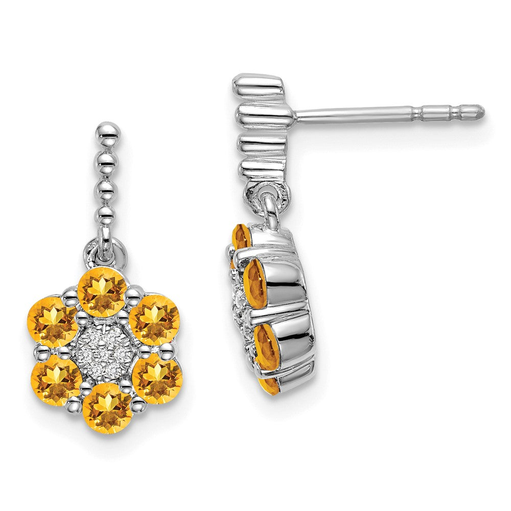 14K Weißgold Ohrringe mit Citrin und echten Diamanten