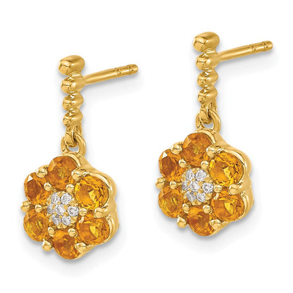 14K Gelbgold Ohrringe mit Citrin und echten Diamanten