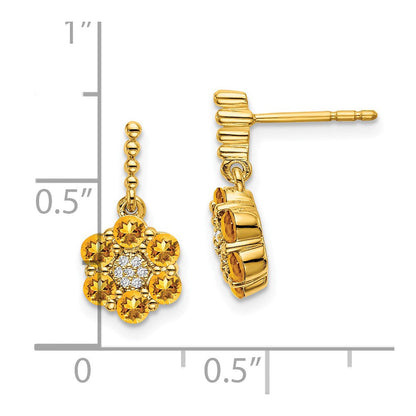 14K Gelbgold Ohrringe mit Citrin und echten Diamanten