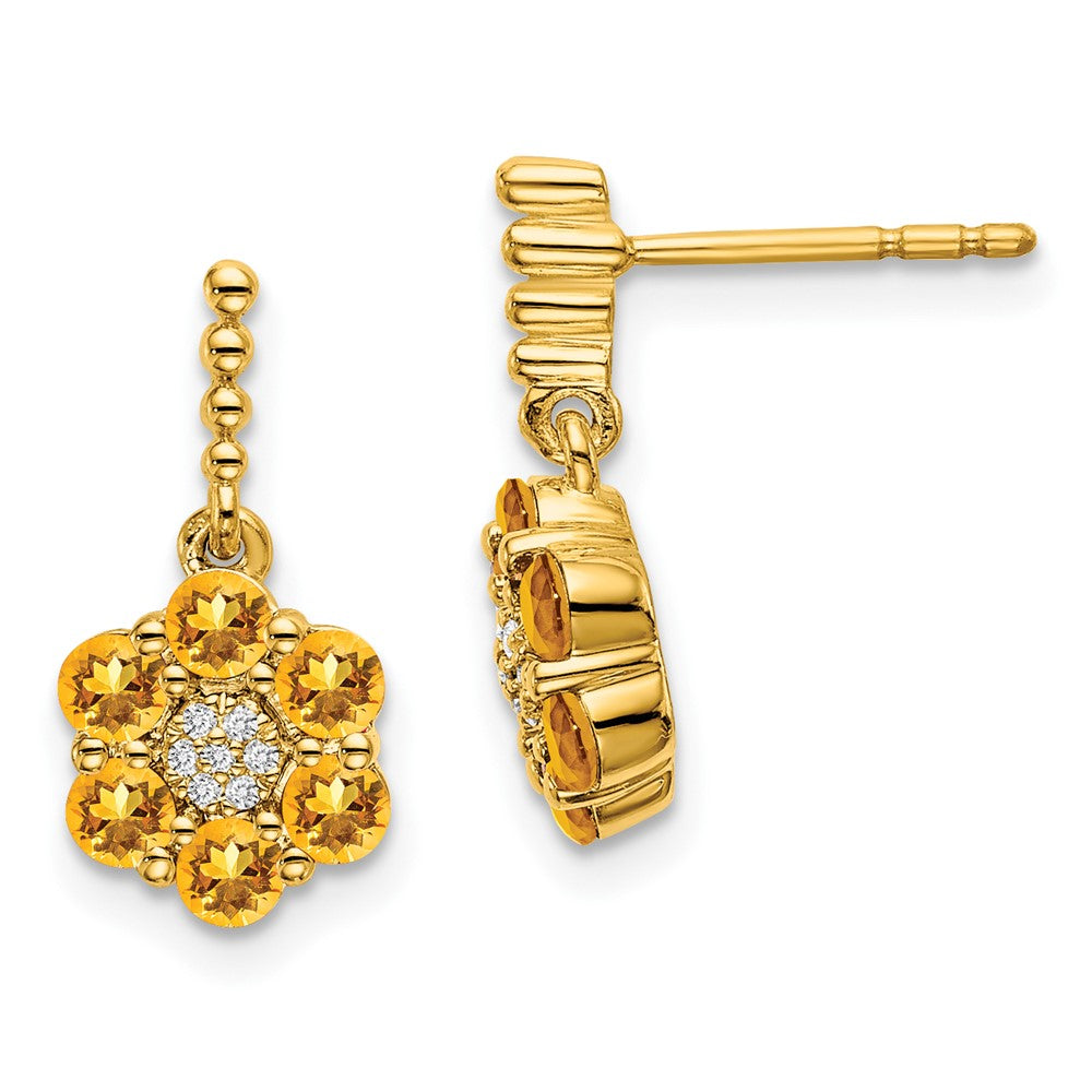 14K Gelbgold Ohrringe mit Citrin und echten Diamanten