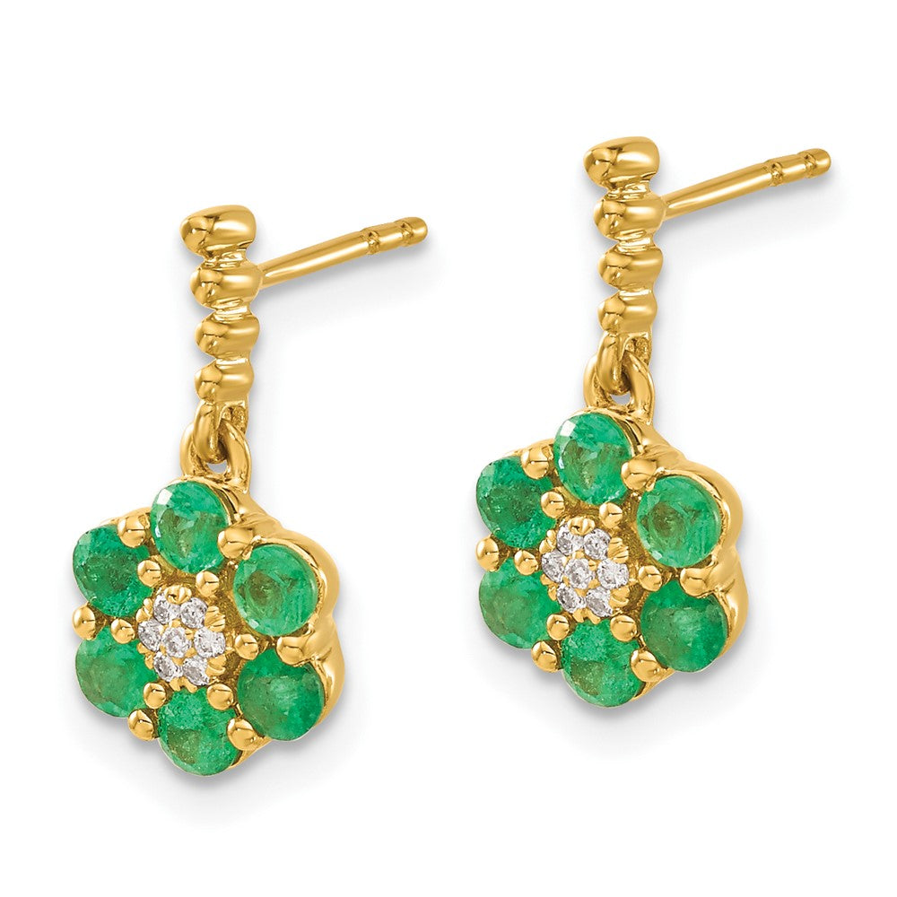 14K Gelbgold Ohrringe mit Smaragd und echtem Diamant