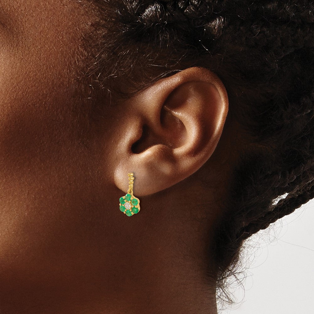 14K Gelbgold Ohrringe mit Smaragd und echtem Diamant