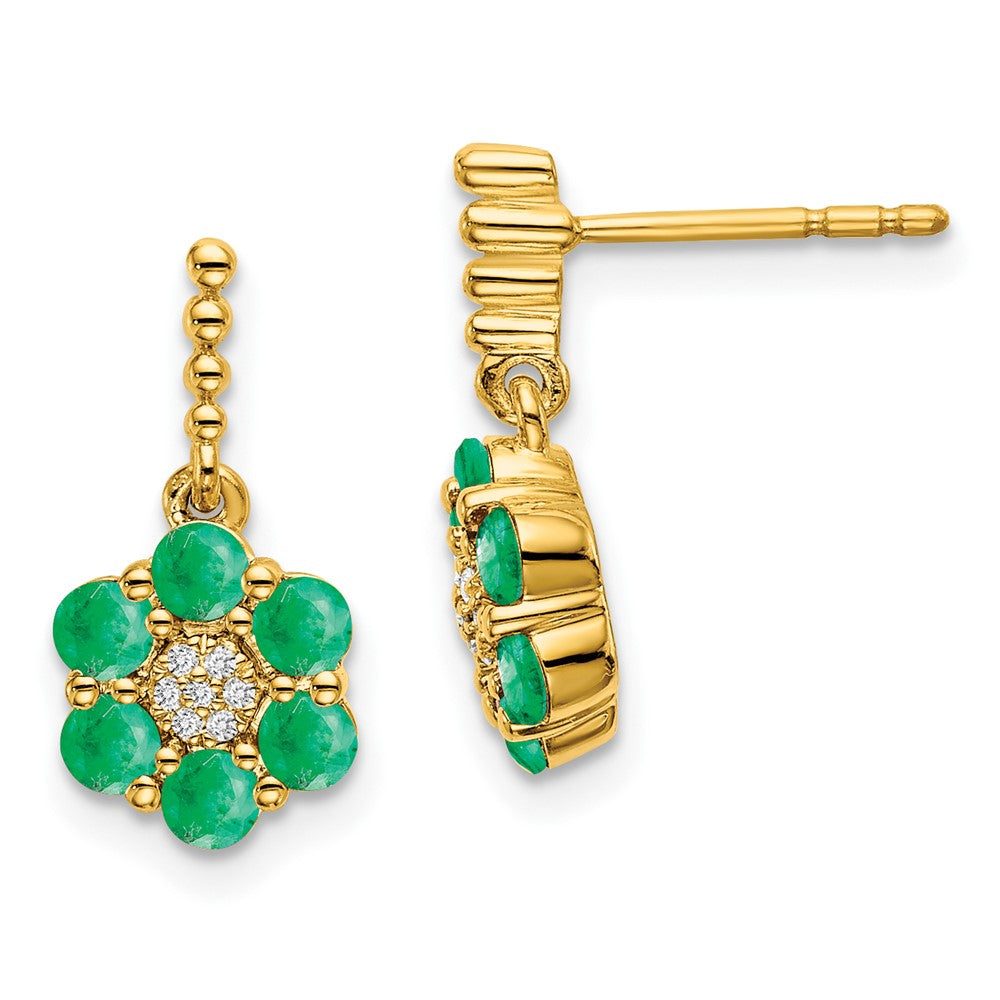 14K Gelbgold Ohrringe mit Smaragd und echtem Diamant