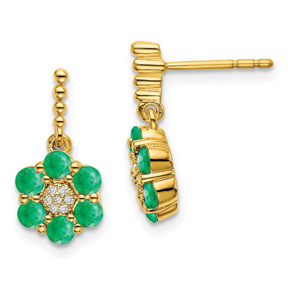 14K Gelbgold Ohrringe mit Smaragd und echtem Diamant