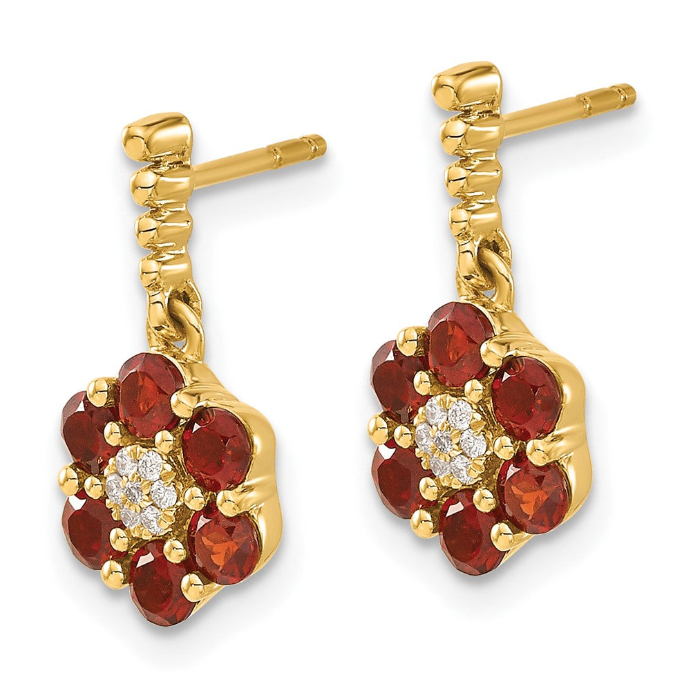 14K Gelbgold Ohrringe mit Granat und echten Diamanten