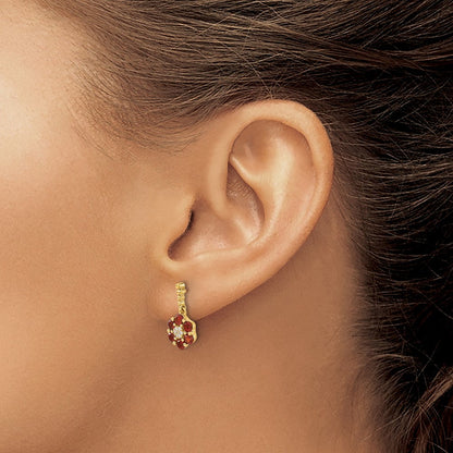 14K Gelbgold Ohrringe mit Granat und echten Diamanten