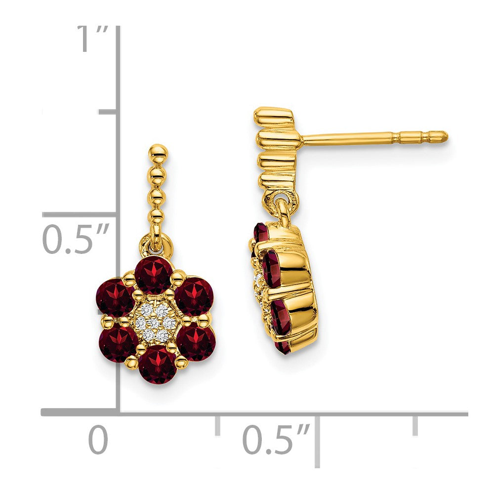 14K Gelbgold Ohrringe mit Granat und echten Diamanten