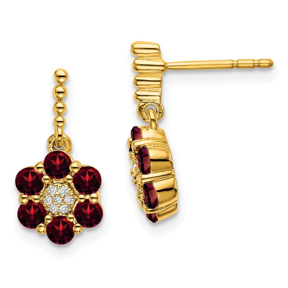 14K Gelbgold Ohrringe mit Granat und echten Diamanten