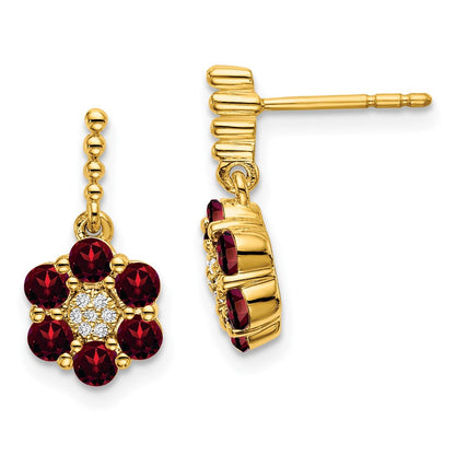 14K Gelbgold Ohrringe mit Granat und echten Diamanten
