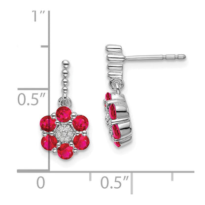14K Weißgold Ohrringe mit Rubin und echten Diamanten
