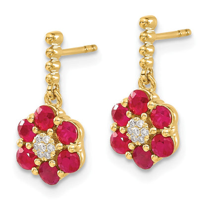 14K Gelbgold Ohrringe mit Rubin und echten Diamanten